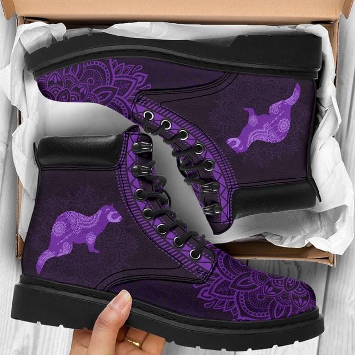 Raccoon Printed On Mandala Purple Classic Boots Shoes PANCBO0075