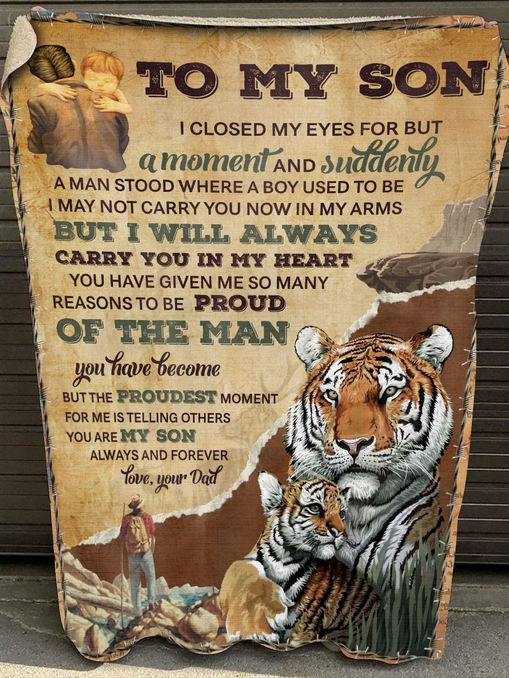 Gifts For Son From Dad To My Son I Closed My Eyes For But A Moment Suddenly Tiger Fleece Blanket