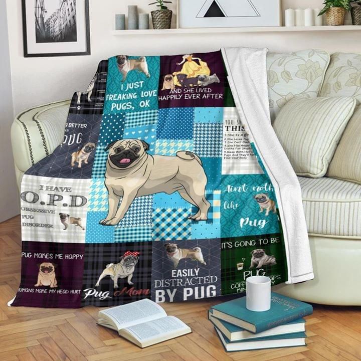 I Just Freaking Love Pugs Ok And She Lived Happily Ever Aftter Fleece Blanket