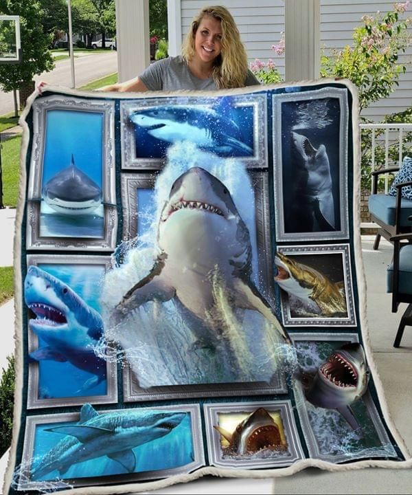 Sharks Printed On Fleece Blanket