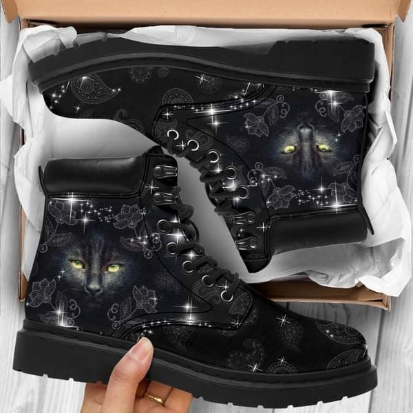 Cat Floral Black Classic Boots Shoes PANCBO0009