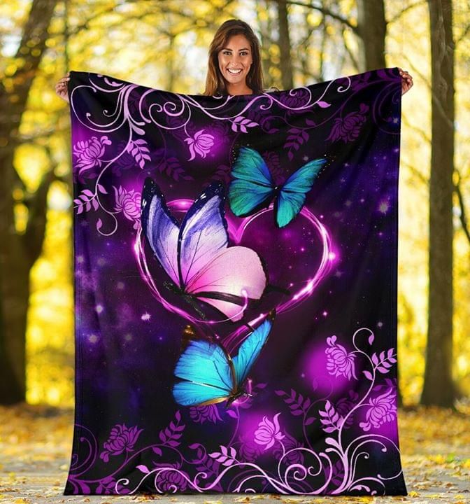 Butterfly Heart Floral Purple Fleece Blanket