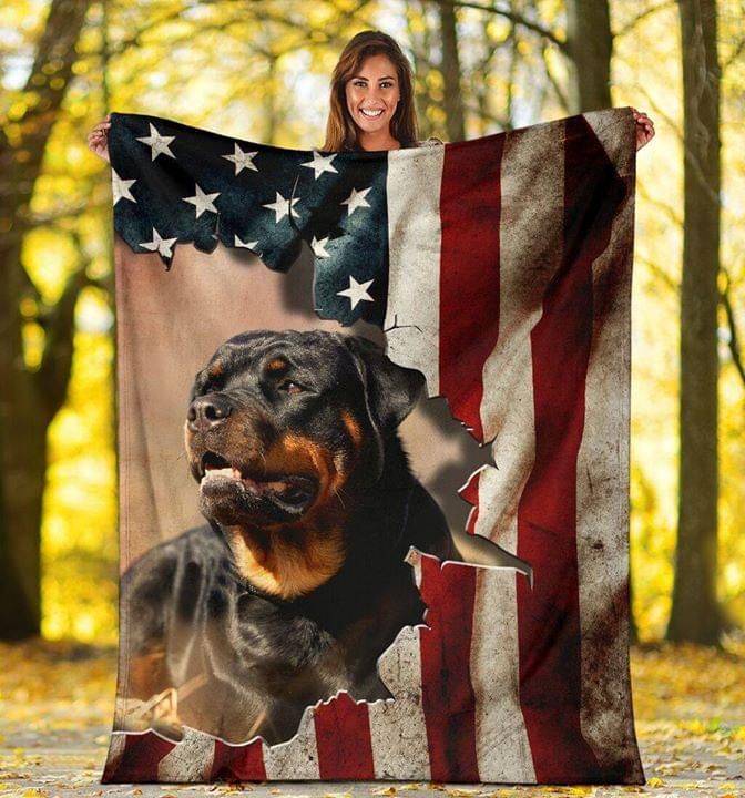 Rottweiler American Flag Fleece Blanket