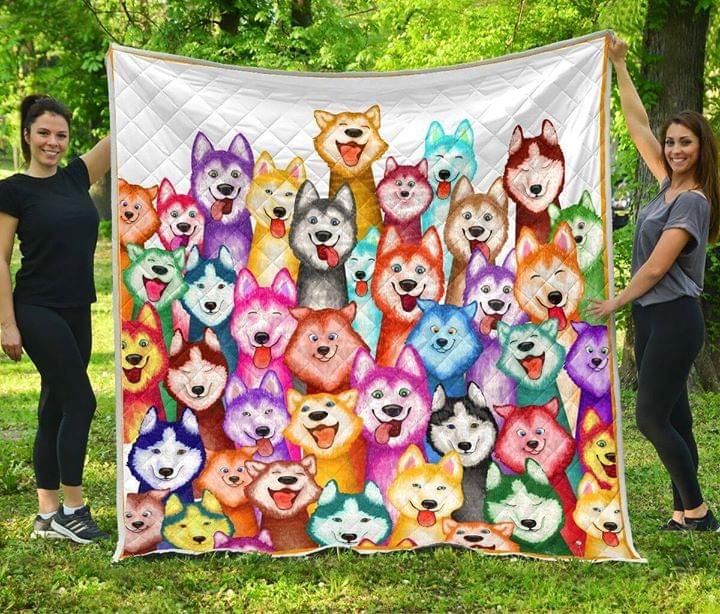Color Husky Dogs Funny Quilt