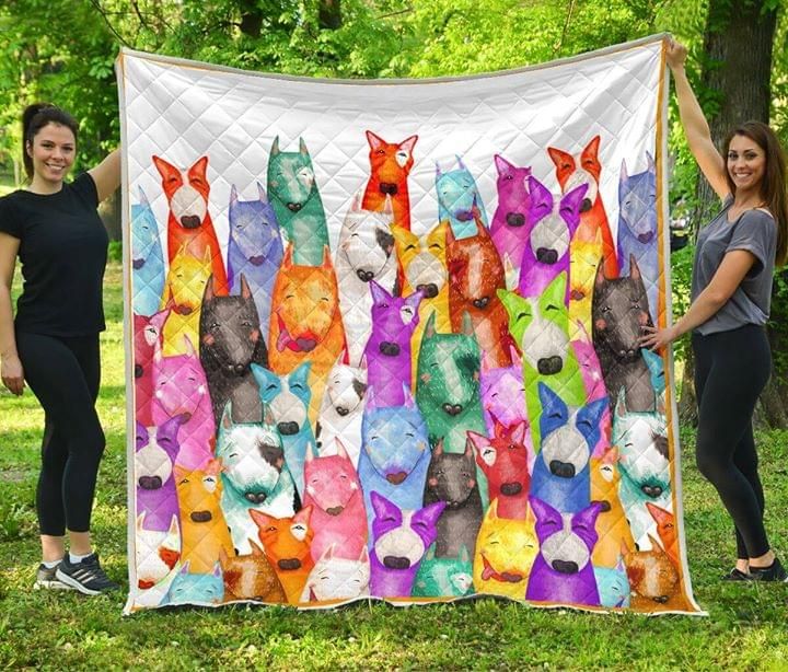 Color Bull Terrier Dogs Funny Quilt
