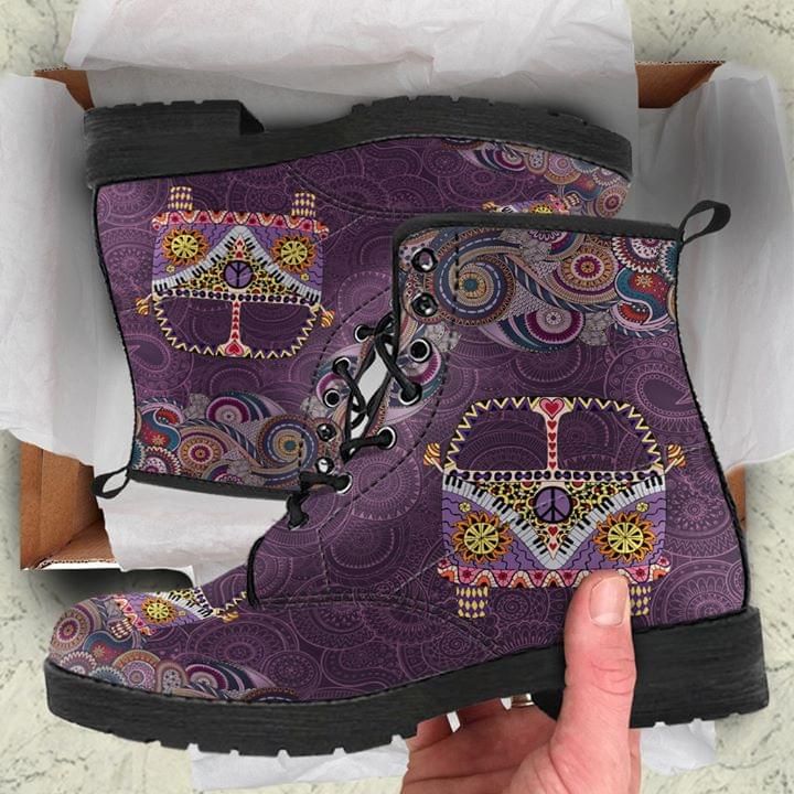 Van Hippie Mandala Purple Leather Boots PANLTB0004