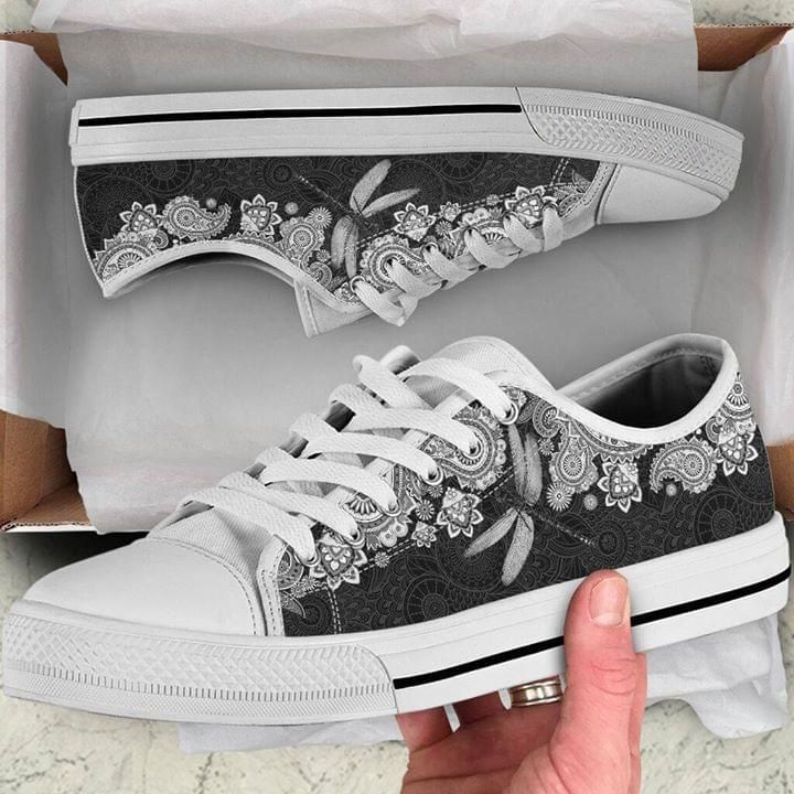 Dragonfly Mandala Grey And White Low Top Shoes PANLTS0035