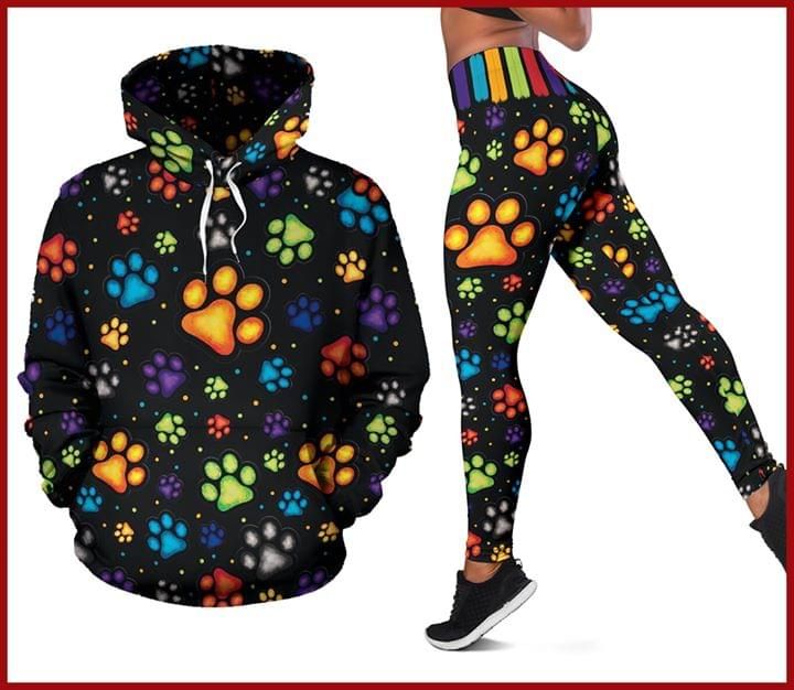 Paws Color Dog Hoodie And Legging