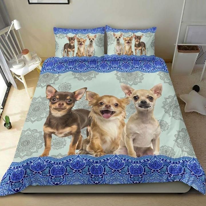 Chihuahuas Mandala Blue Bedding Set