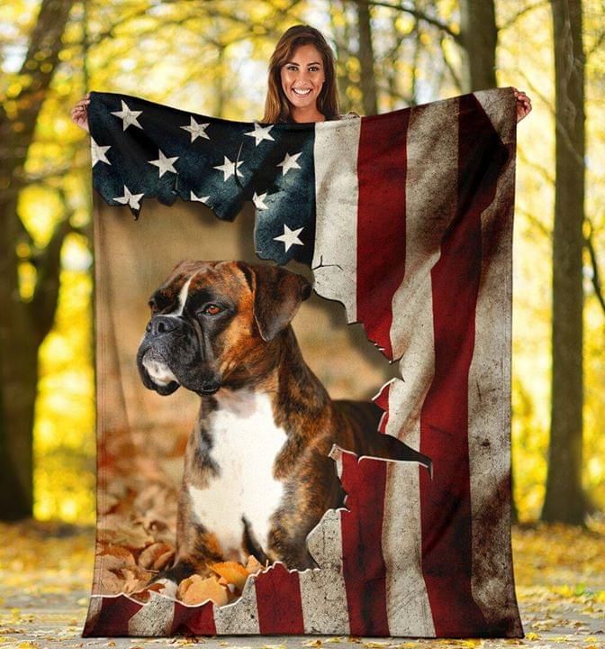 Boxer Dog American Flag Fleece Blanket