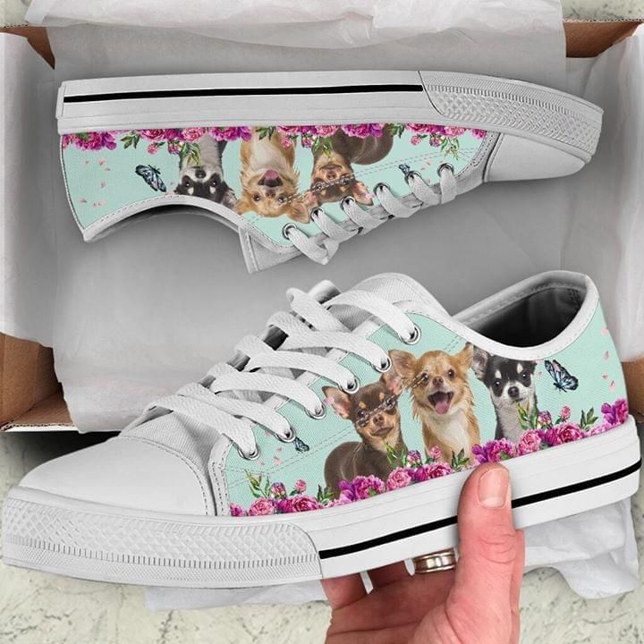 Chihuahua Flowers Low Top Shoes PAN