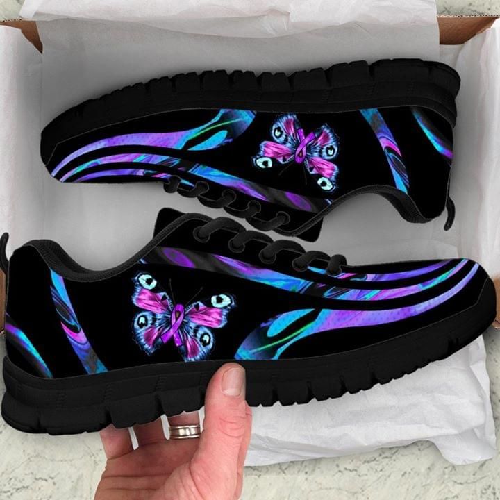Butterfly Breast Cancer Purple And Blue Sneaker Shoes