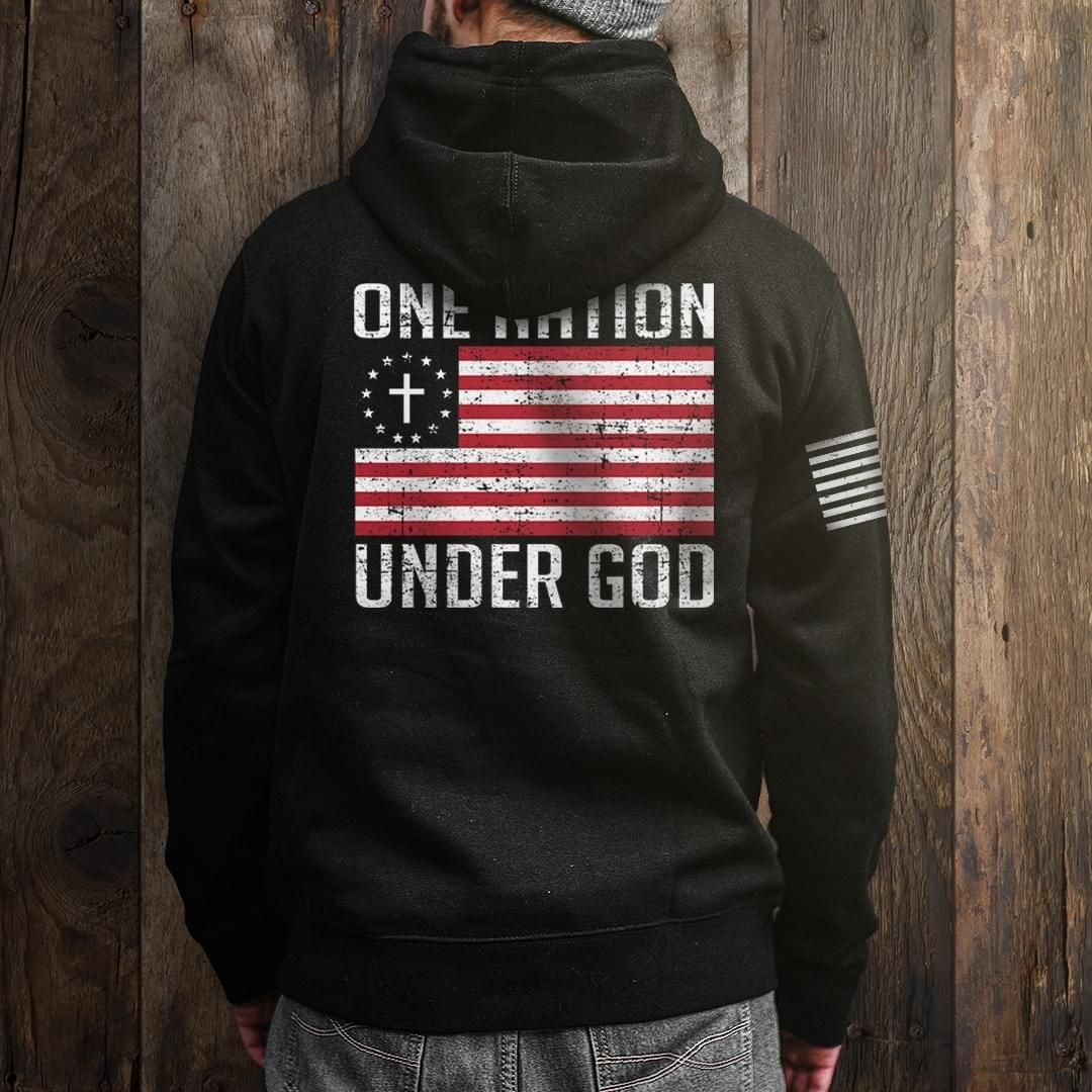 One Nation Under God American Flag Christian Cross Hoodie PAN3HD0025