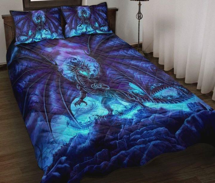 Dragon Blue And Purple Quilt Set