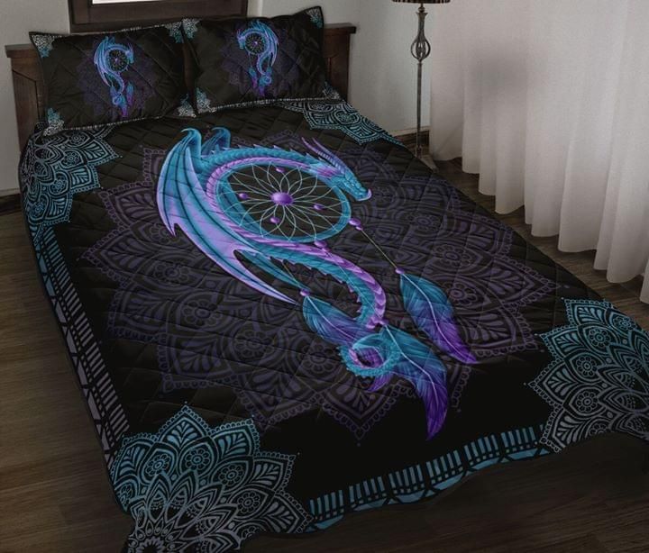 Dragon Native American Mandala Purple Quilt Set