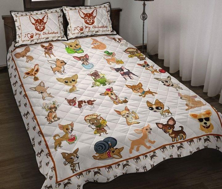 I Love Chihuahua Acts Funny Pattern Quilt Set