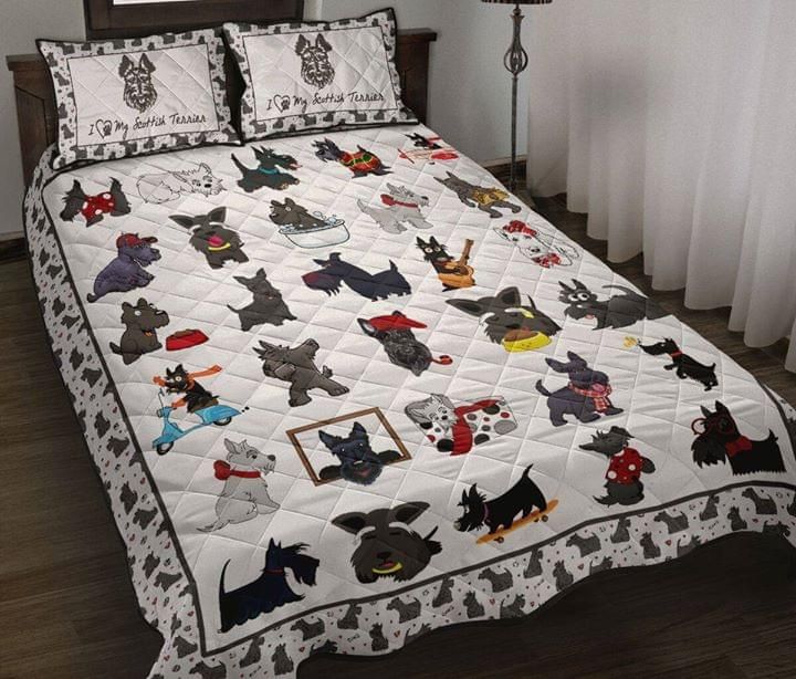 I Love Scottish Terrier Acts Funny Pattern Quilt Set