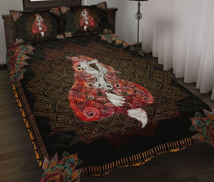Fox Couple Printed On Mandala Quilt Set