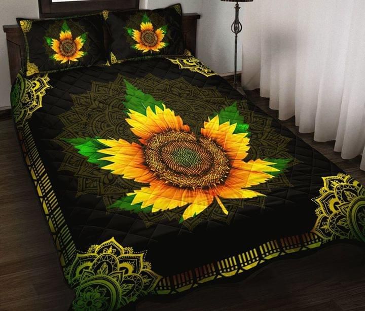Weed Leaf And Sunflower Mandala Yellow Quilt Set