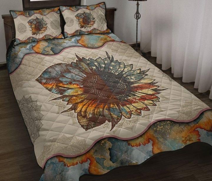 Sunflower Watercolor Mandala Quilt Set