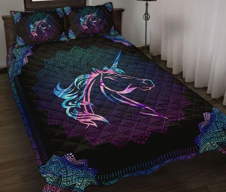 Unicorn Mandala Multiple Purple And Blue Quilt Set