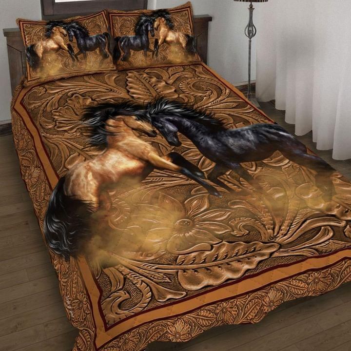 Horses Printed On Brown Bedding Set