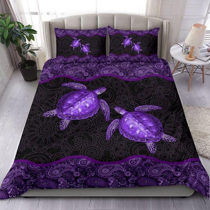 Turtles Couple Mandala Purple Bedding Set