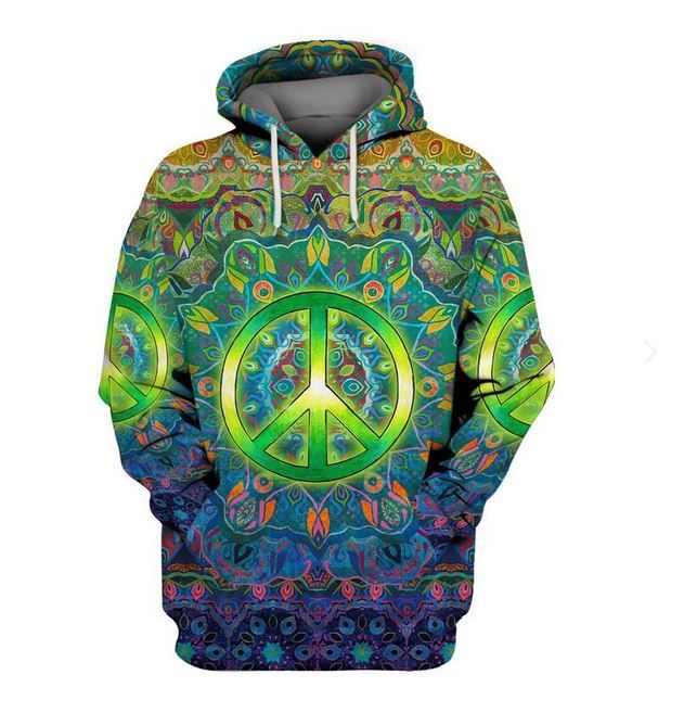 Hippie Pattern Green And Blue 3D Hoodie