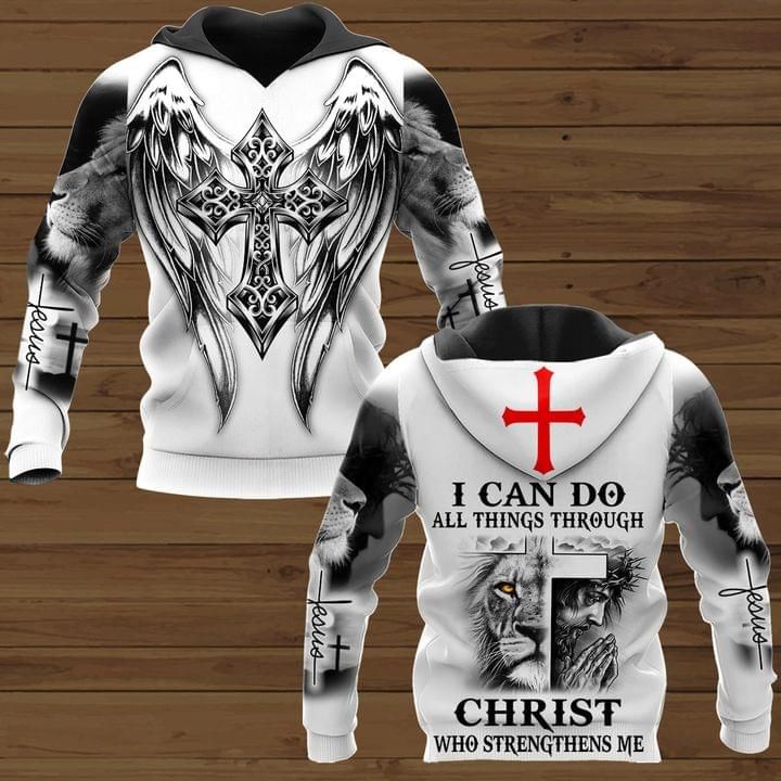 I Can Do All Things Through Christ Lion Jesus Angel Wings 3D Hoodie