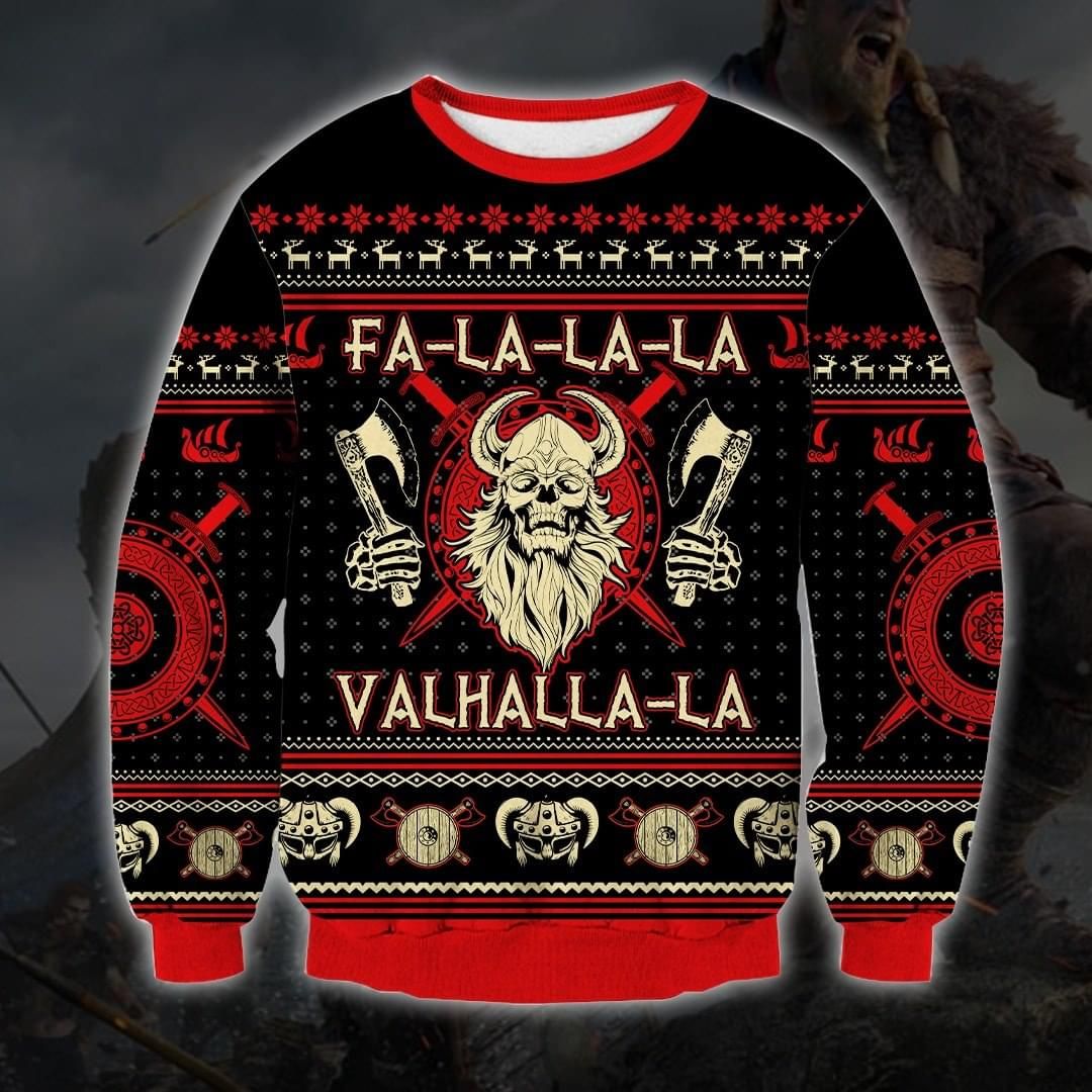 Falalala Valhalla Ugly Skull Viking Christmas 3D Sweatshirt