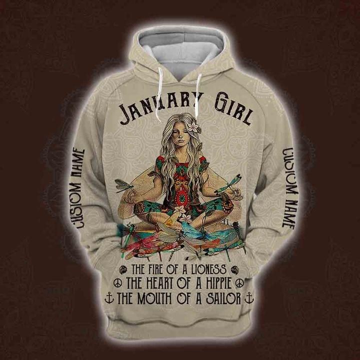 January Girl The Fire Of A Lioness Hippie Girl Yoga Custom 3D Hoodie