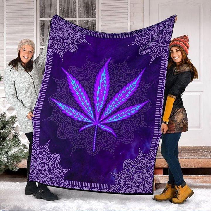 Weed Leaf Mandala Purple Fleece Blanket