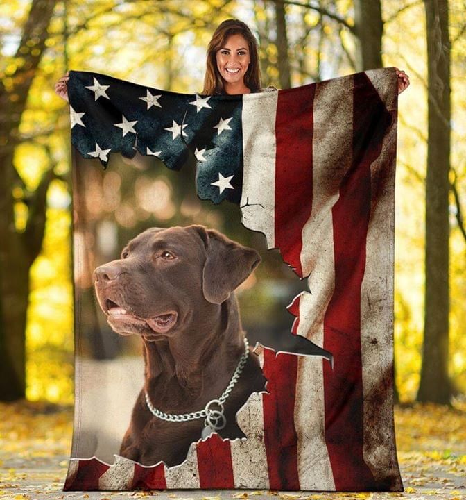 Labrador Dog American Flag Fleece Blanket