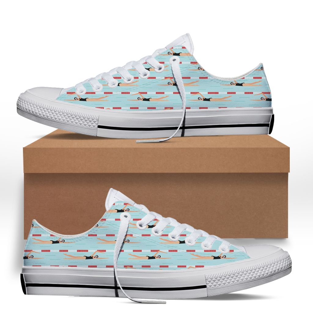 Swimming Patterns Printed On White Low Top Shoes PANLTS0085