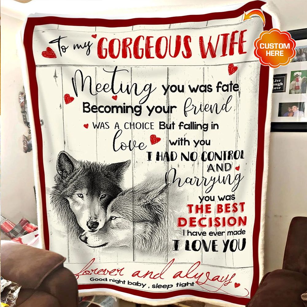 Personalized Gift For Wife Wolf Fleece Blanket Meeting You Was Fate