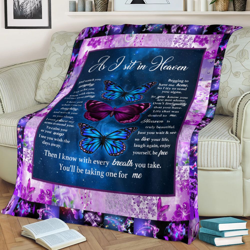 As I Sit In Heaven And Watch You Everyday Butterfly Purple Fleece Blanket PAN