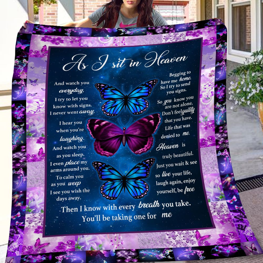 As I Sit In Heaven And Watch You Everyday Butterfly Purple Fleece Blanket PAN