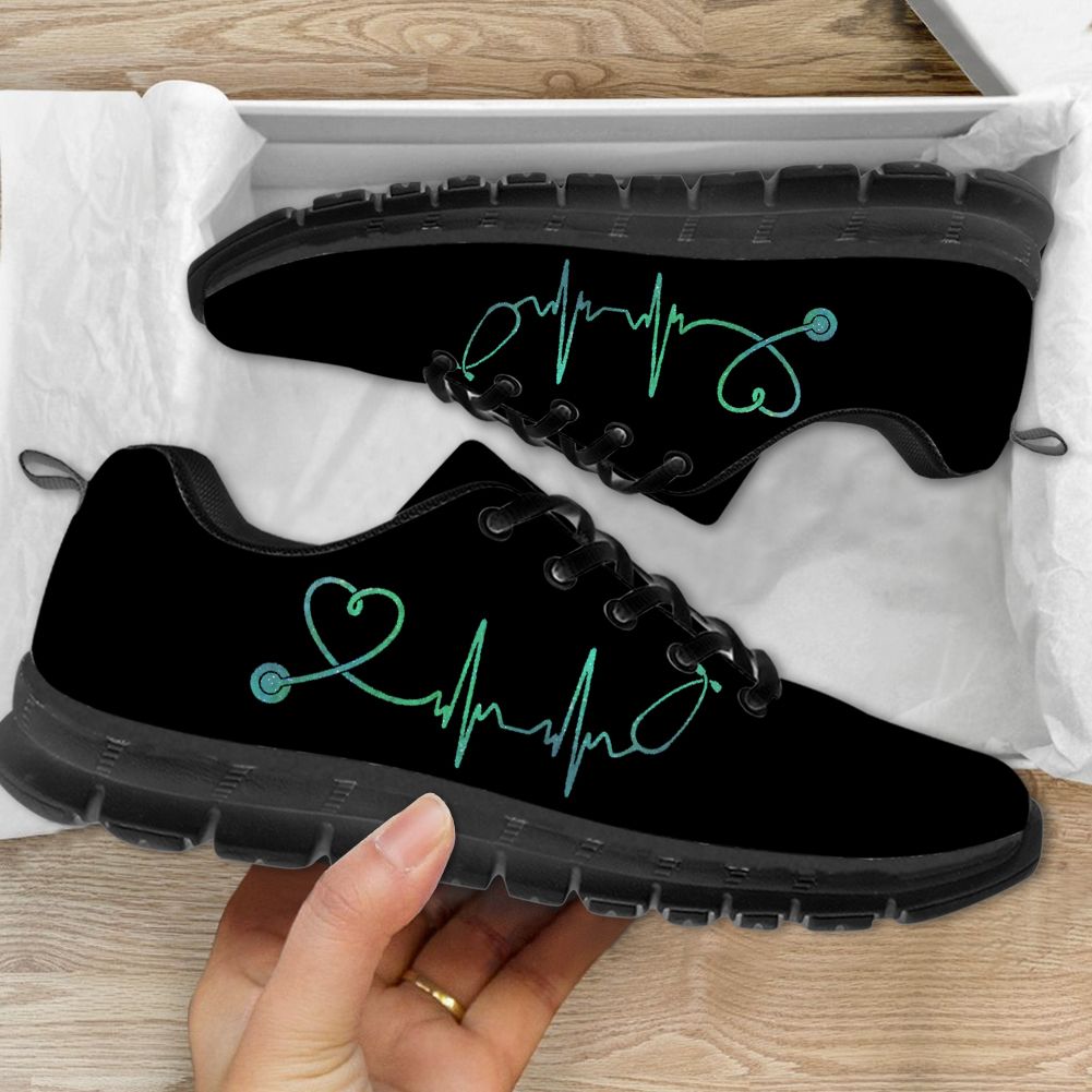 Heart Beat Nurse Black Sneaker Shoes PANSNE0051