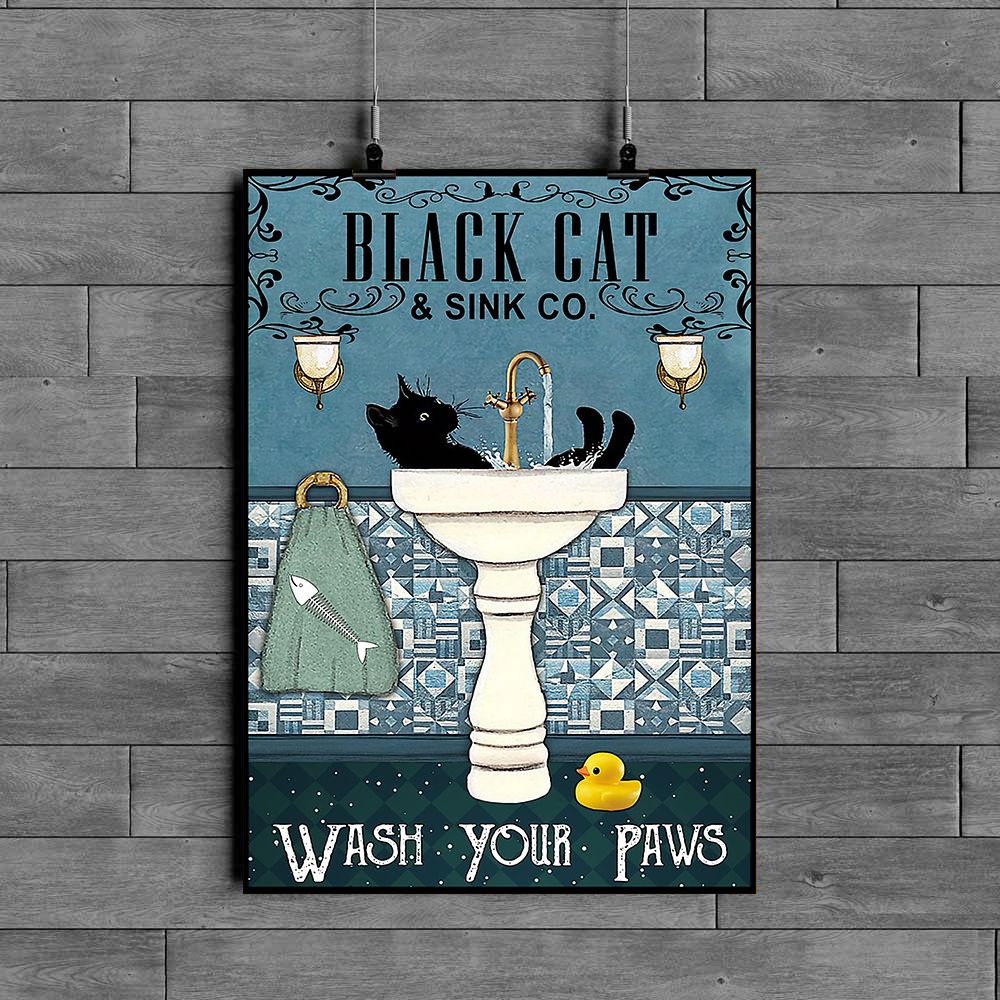 Black Cat And Sink Co Wash Your Paws Vertical Poster PANPT0007