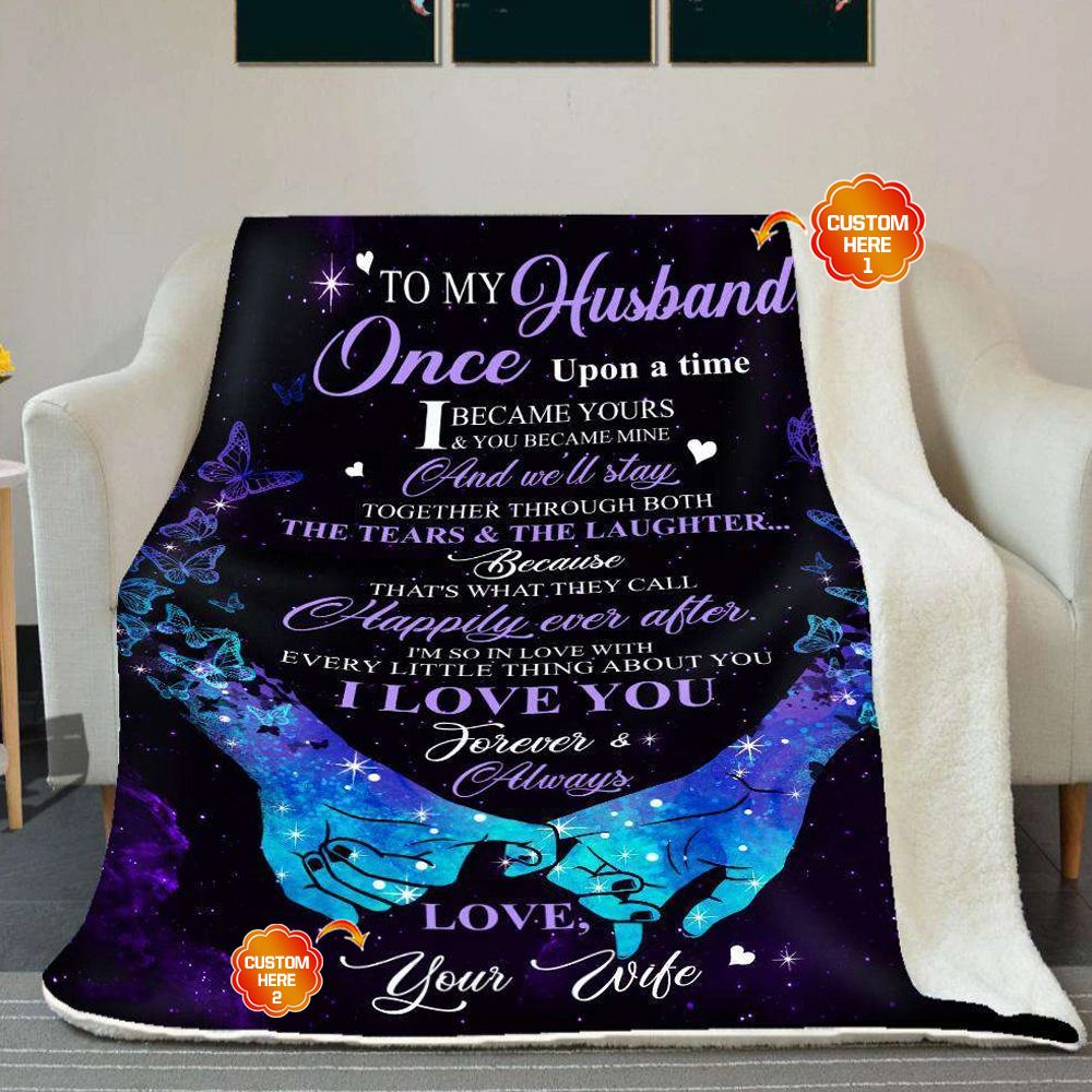Personalized Gift For Couple Butterfly Fleece Blanket Once Upon A Time I Became Yours