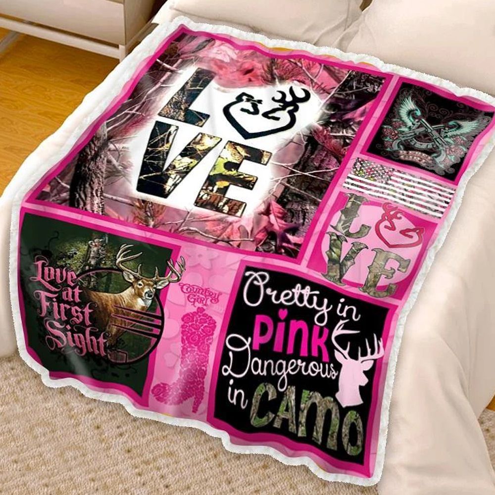 Personalized Gift For Couple Deer Hunting Fleece Blanket Love At First Sight Pretty In Pink