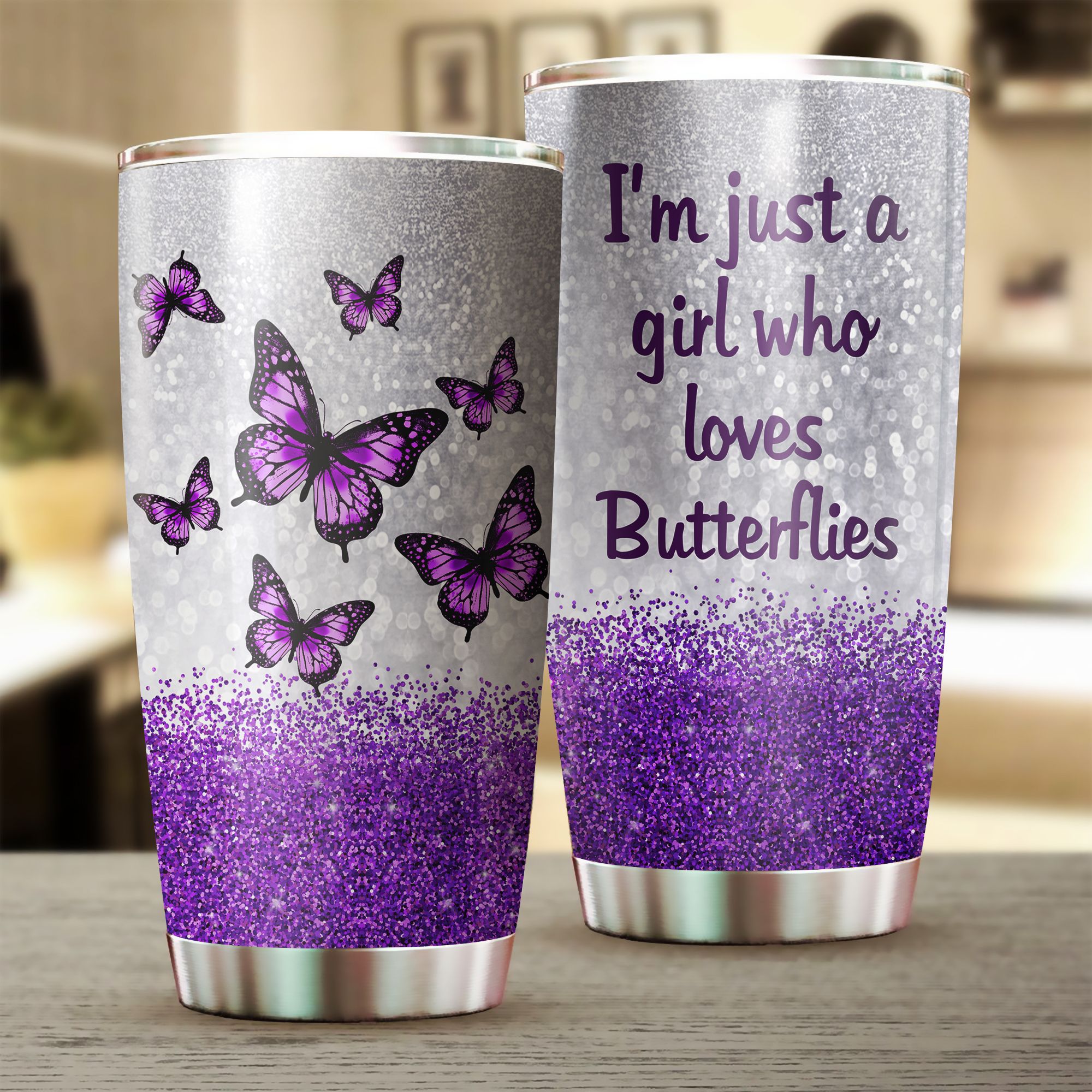 Im Just A Girl Who Loves Butterflies Purple Tumbler PAN