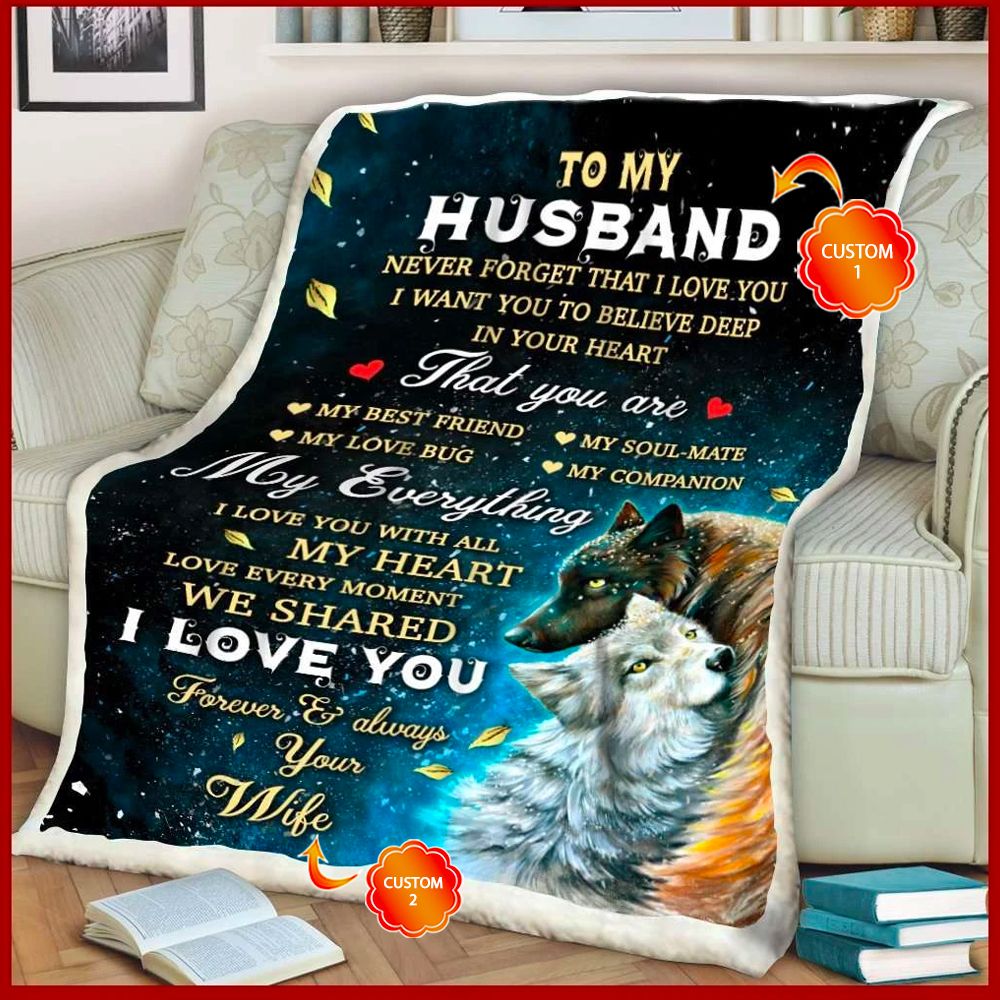 Personalized Gift For Husband Wolf Fleece Blanket I Love You With All My Heart