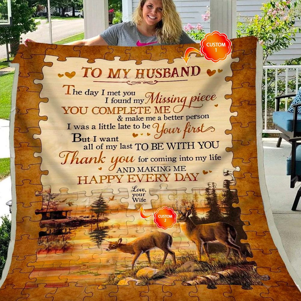 Personalized Gift For Husband Deer Fleece Blanket The Day I Meet You I Found My Missing Piece