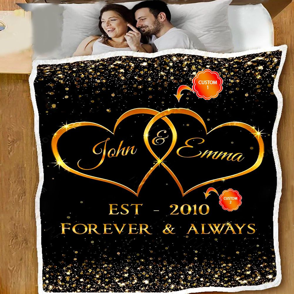 Personalized Gift For Couple Fleece Blanket Heart Couple