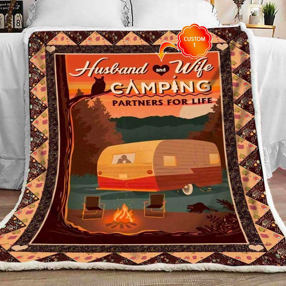Personalized Gift For Couple Fleece Blanket Camping Partners For Life