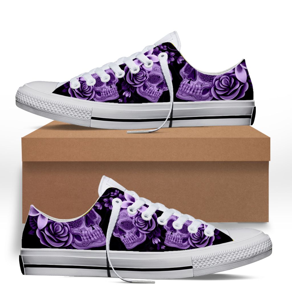 Skull Purple Flowers Low Top Shoes PANLTS0051
