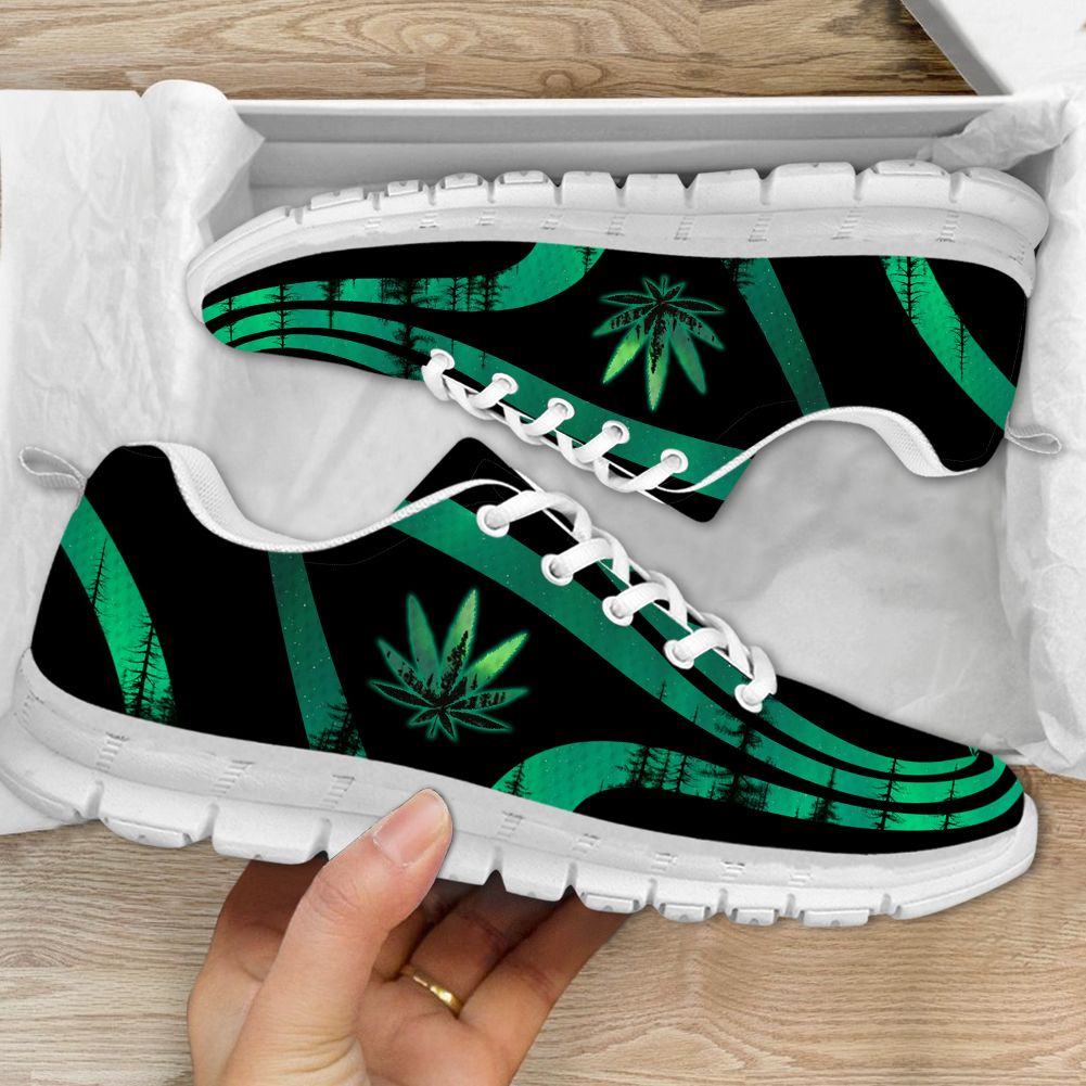 Weed Leaf Green And Black Sneaker Shoes PAN