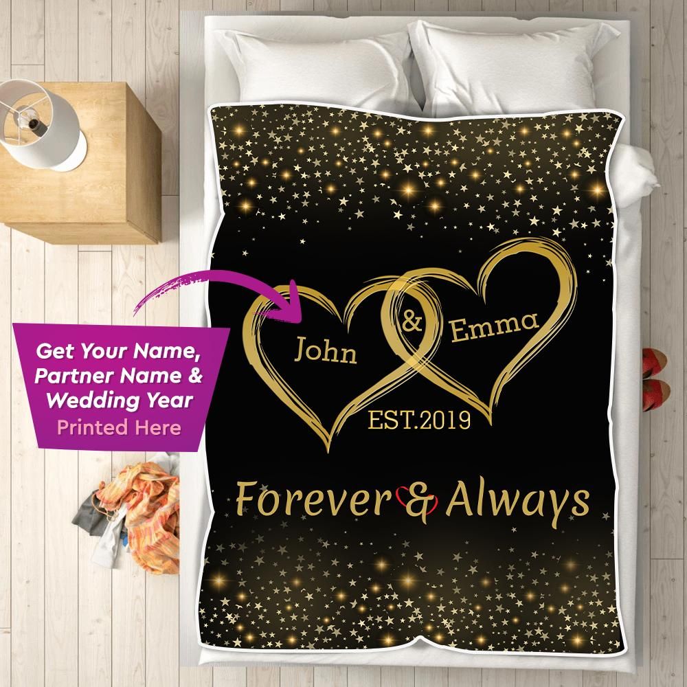Personalized Gift For Couple Fleece Blanket Forever & Always