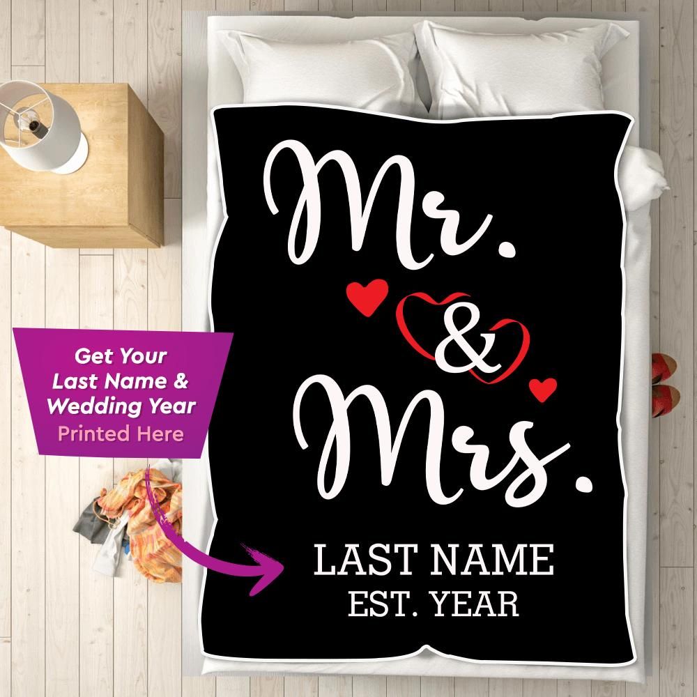 Personalized Gift For Couple Fleece Blanket Mr & Mrs And Wedding Year